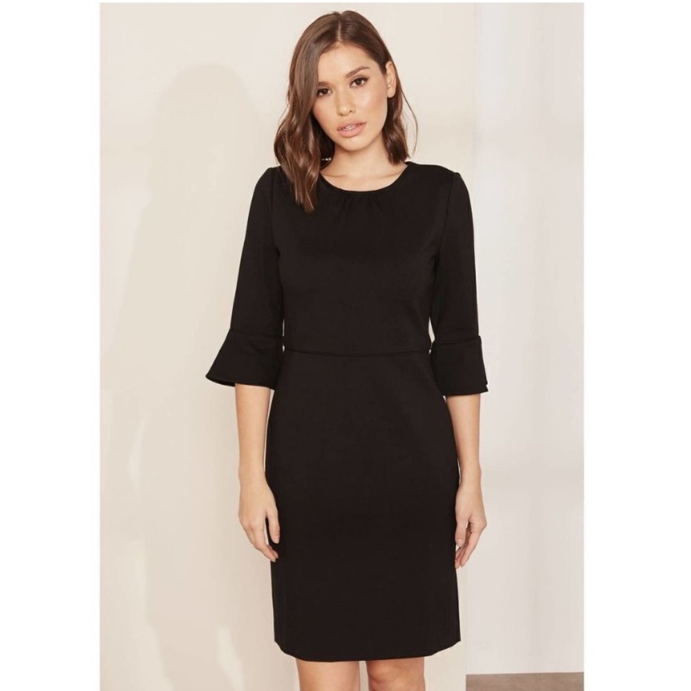 Ponte shift dress with 3/4 bell sleeves
